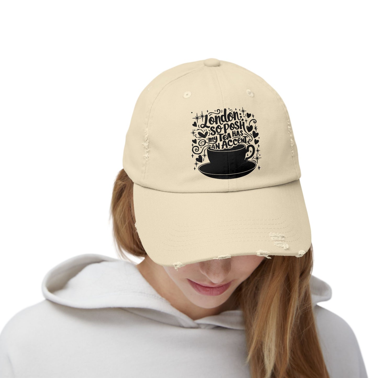 Unisex Distressed Cap: Coffee Lovers’ Hat, Casual Everyday Wear, Gift for Friends, Relaxing Vibes, Distressed Fashion