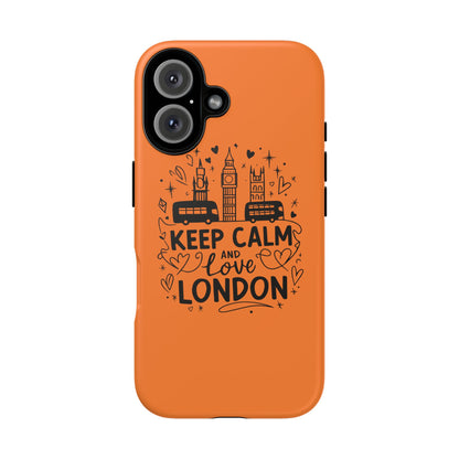 London-Themed Phone Case: Keep Calm and Love London, UK Souvenir, Travel Gift, City Lover, Smartphone Accessories, Orange Design