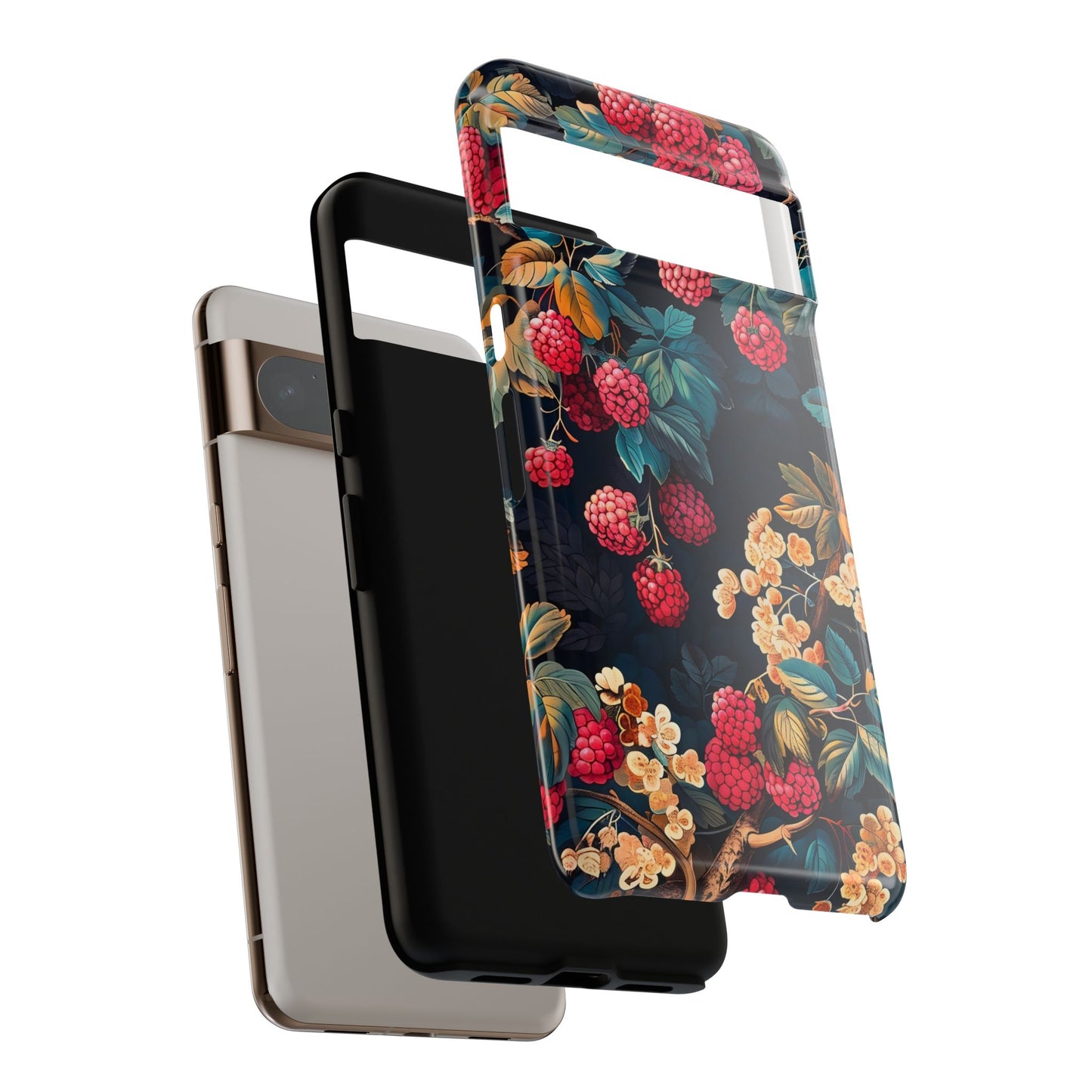 Floral Phone Case with Berry Design, Durable Phone Cover, Floral Print, Gift for Plant Lovers, Nature-Inspired Accessory