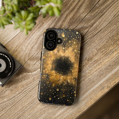 Stylish Phone Case with Golden Galaxy Design, Tough Phone Cover, Trendy Mobile Accessory, Gift for Space Lovers, Protective Phone Shell