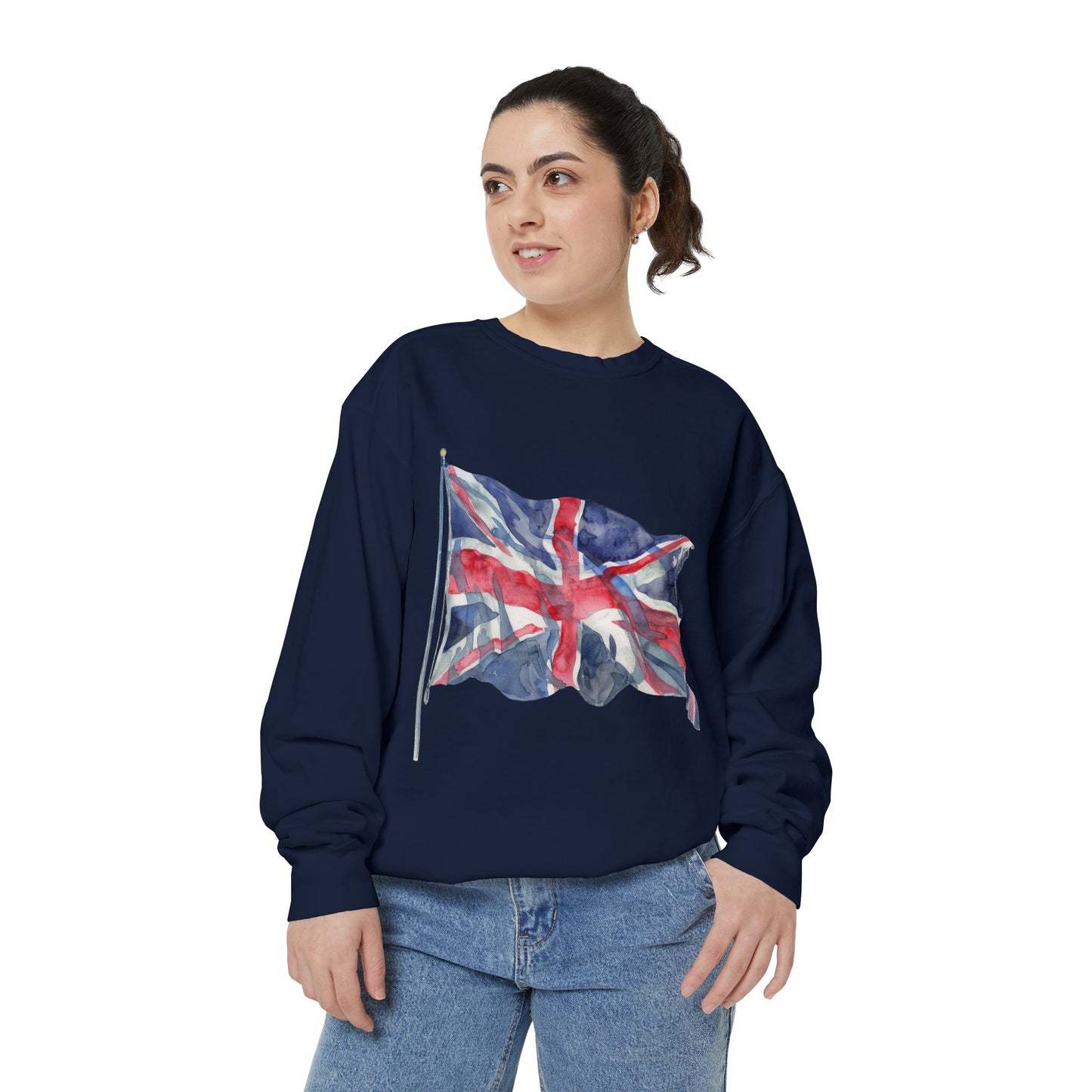 Unisex Garment-Dyed Sweatshirt - Classic UK Flag Design - Union Jack Symbol