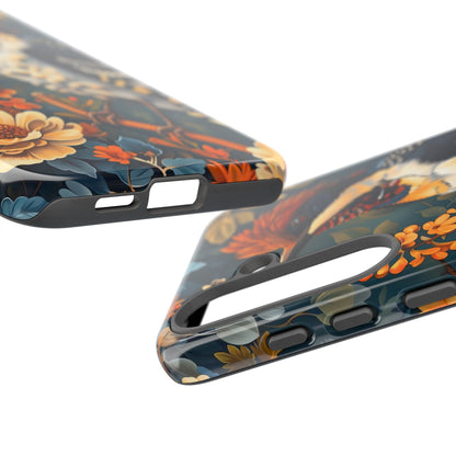 Tough Cases: Floral Bird Phone Case, Vintage Style Cover, Nature Lover Gift, Botanical Design, Spring Inspire Fashion