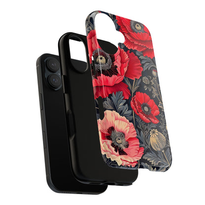 Floral Phone Case with Artistic Poppies, Tough Cases, Flower Design, Nature Lover Gift, Customizable Mobile Cover, Stylish Phone Accessories