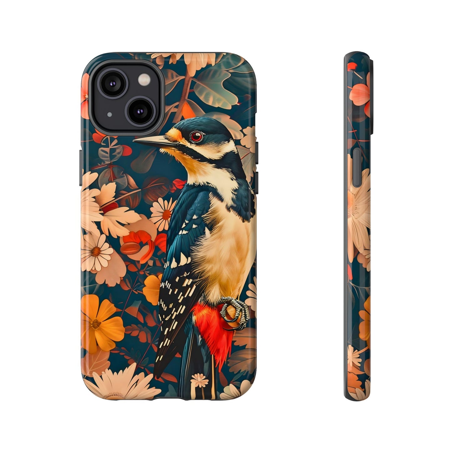 Artistic Bird Phone Case, Unique Tough Cases for Nature Lovers, Floral Design, Cute Gift, Customized Phone Accessories