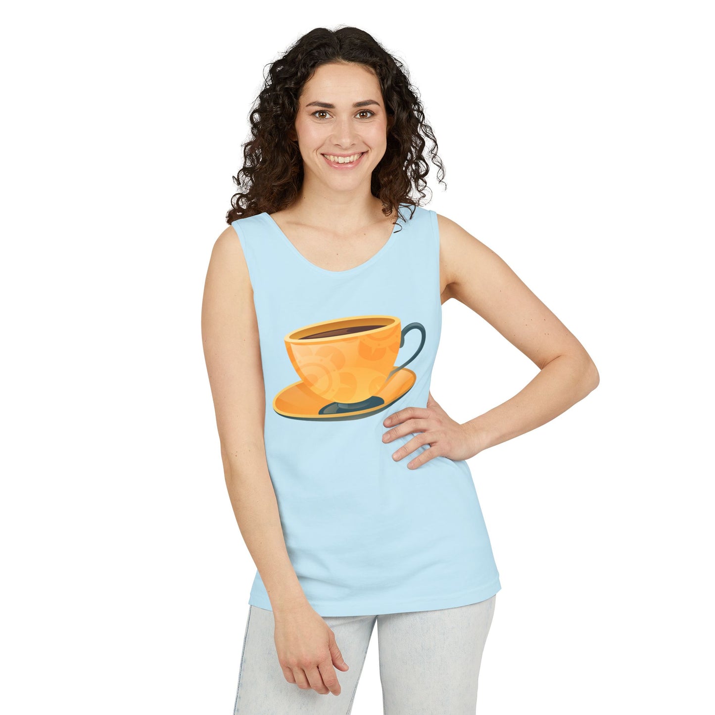 Unisex Garment-Dyed Tank Top - Elegant British Tea Cup - Classic Tea Time Style