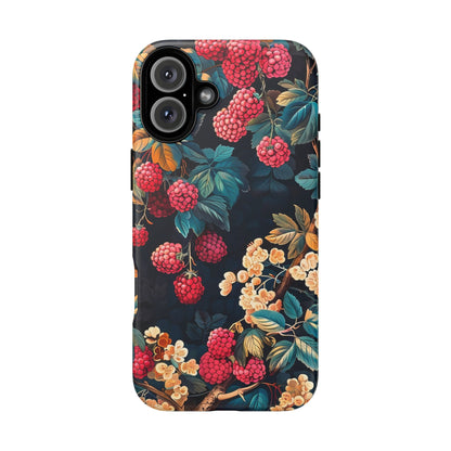 Floral Phone Case with Berry Design, Durable Phone Cover, Floral Print, Gift for Plant Lovers, Nature-Inspired Accessory