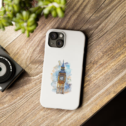 Stylish Slim Phone Case - Big Ben Watercolor Design, Unique Gift for Travelers, London Souvenir, Everyday Use, Phone Accessory