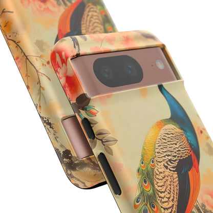 Peacock Phone Case, Tough Phone Cover, Unique Phone Accessory, Floral Design, Gift for Bird Lovers, Spring Decor