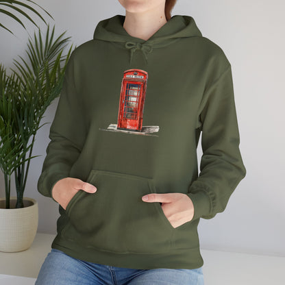 Unisex Heavy Blend™ Hooded Sweatshirt - Iconic British Public Telephone - Classic Red Phone Box Design