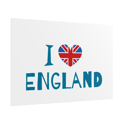 I Love England Rolled Poster - UK Travel Decor, Gift for Britains, Wall Art for Home, London Souvenir, Love England