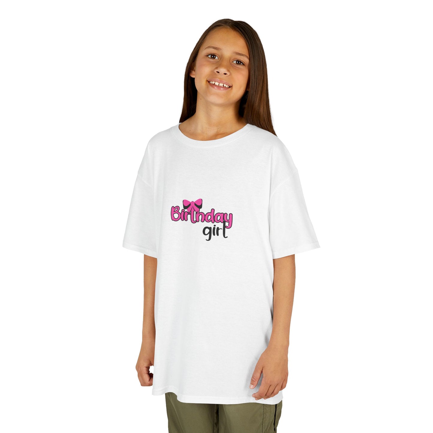 Kids Heavy Cotton Tee -Girly Birthday Girl with Leopard Rainbow Clipart -  Fun & Festive T-Shirt for Celebrating Special Days