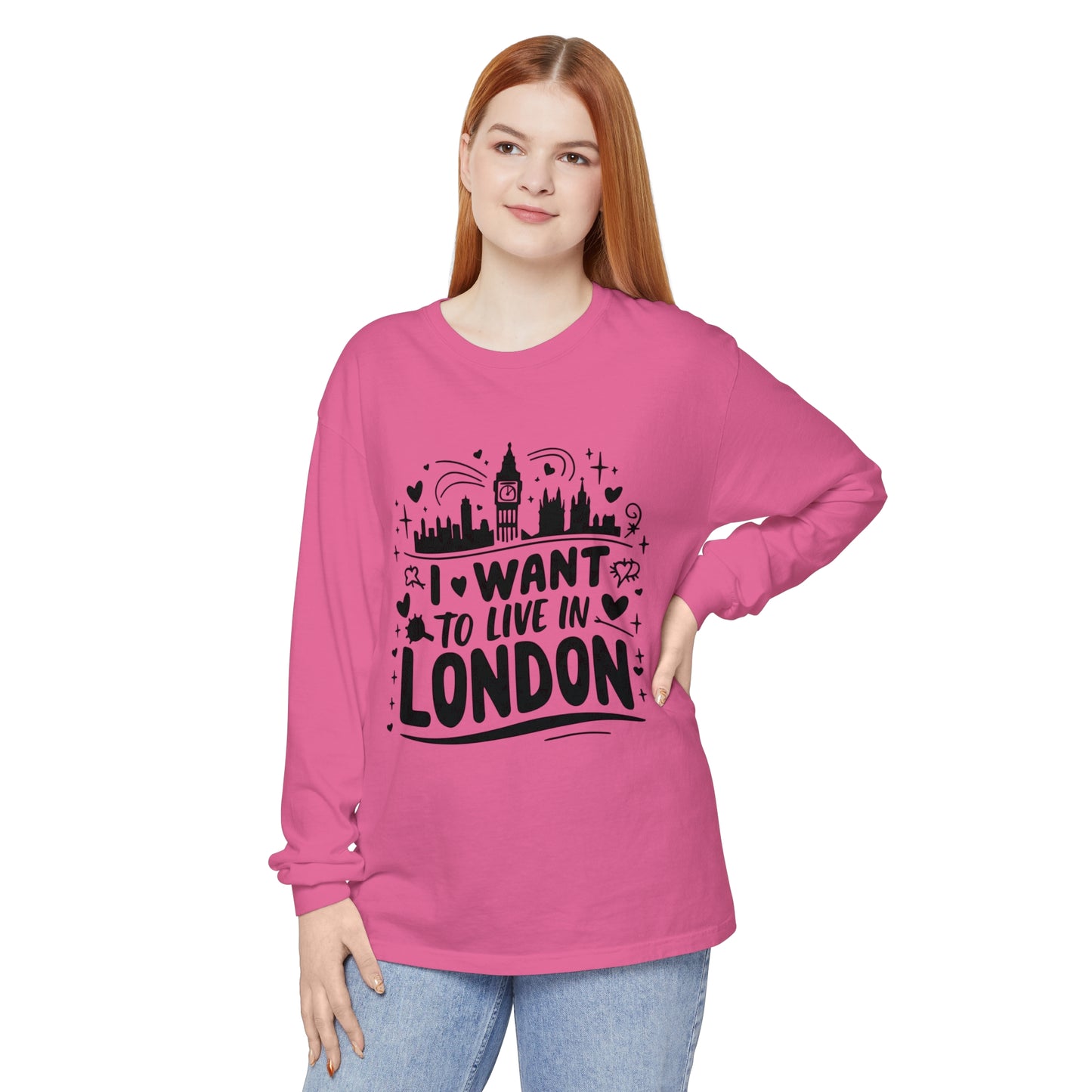 Unisex Garment-dyed Long Sleeve T-Shirt - I want to live in Cozy London