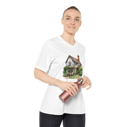 Women's Performance V-Neck T-Shirt - Historic English Home Wall Art Design