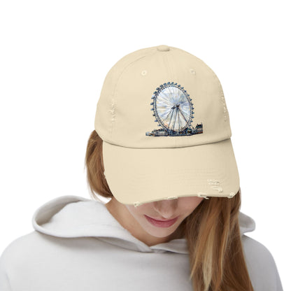 Distressed Cap with Ferris Wheel Design - Casual Sun Hat, Outdoor Gear, Travel Accessory, Festival Wear, Gift Idea