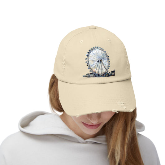 Distressed Cap with Ferris Wheel Design - Casual Sun Hat, Outdoor Gear, Travel Accessory, Festival Wear, Gift Idea