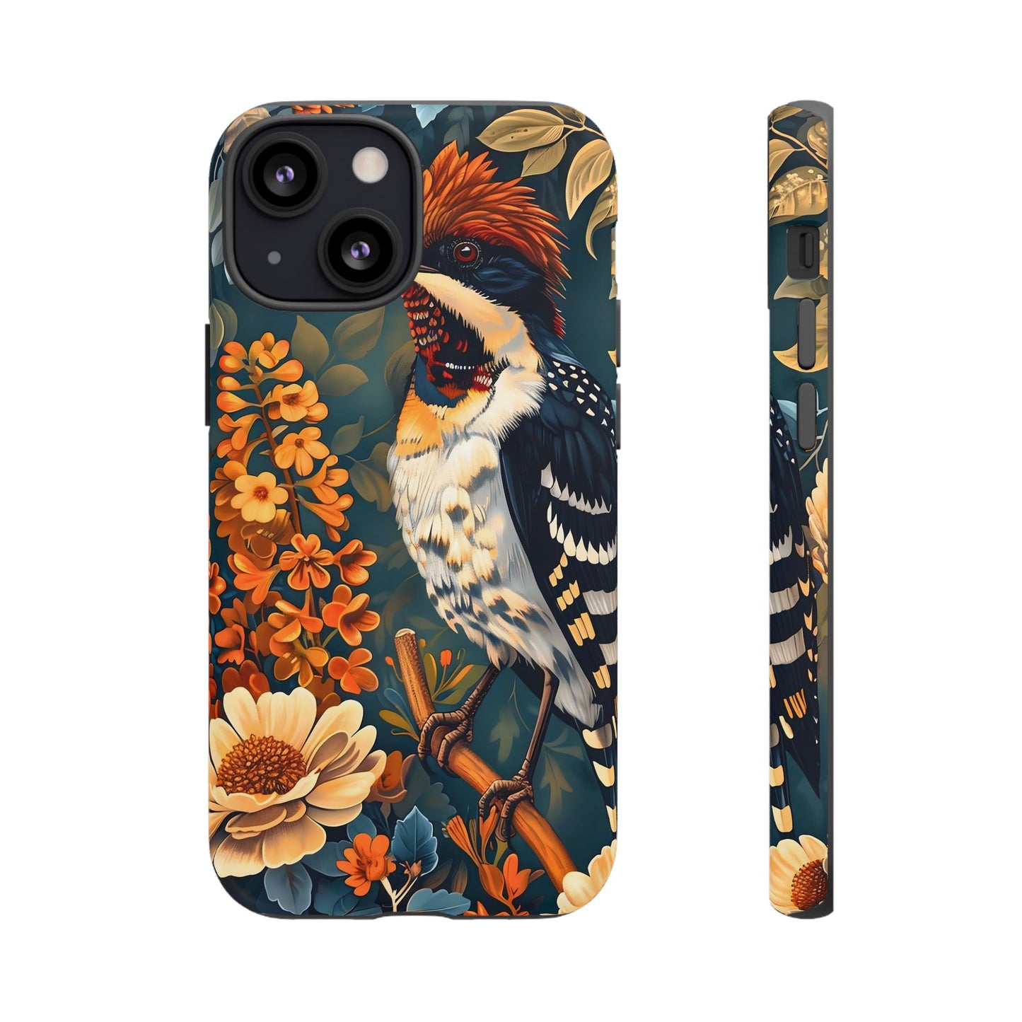 Tough Cases: Floral Bird Phone Case, Vintage Style Cover, Nature Lover Gift, Botanical Design, Spring Inspire Fashion