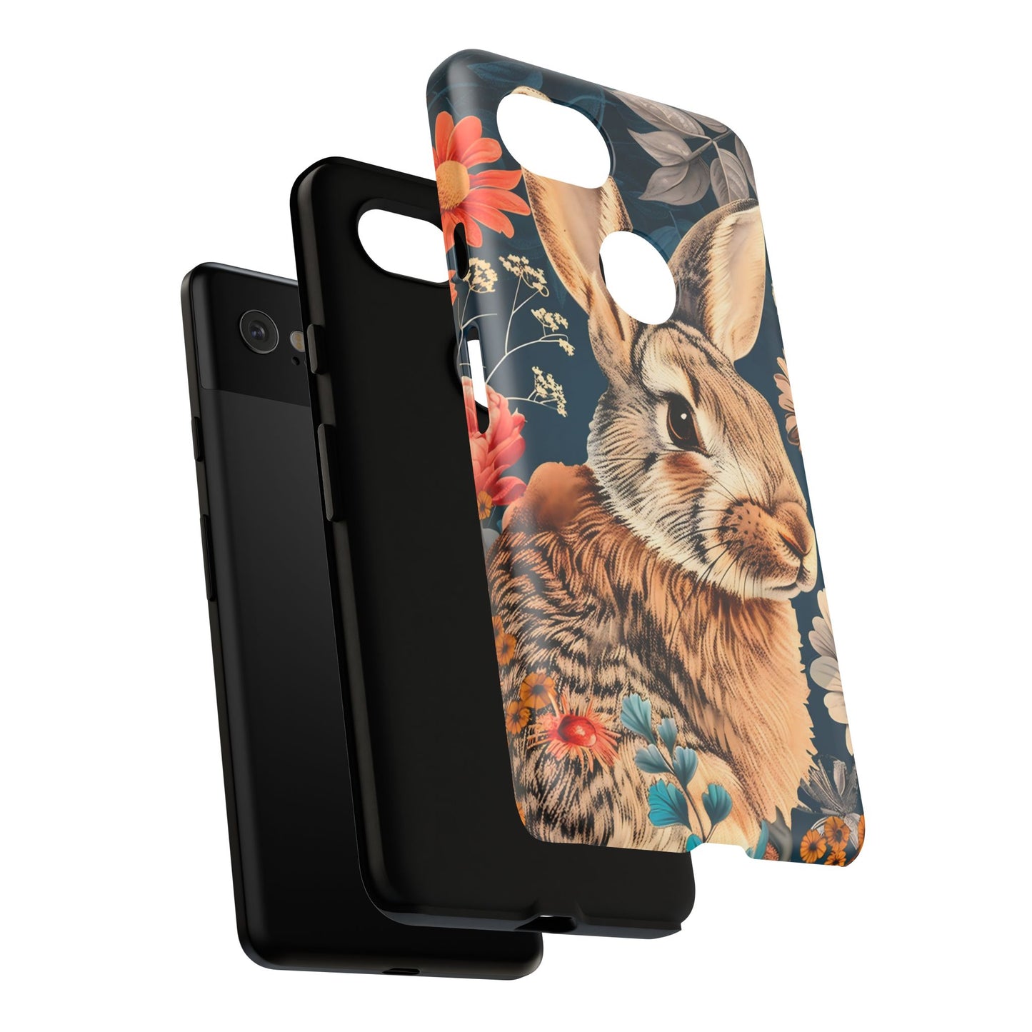 Floral Rabbit Phone Case, Cute Phone Cover, Tough Cases for Animal Lovers, Unique Gift for Birthdays, Nature-Themed Accessories