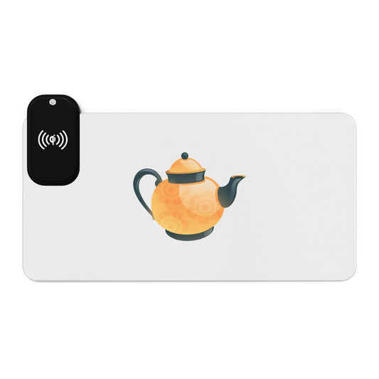 Gold Teapot - LED Gaming Mouse Pad with Wireless Charging – Perfect for Gamers, Desk Accessories, & Tech Lovers