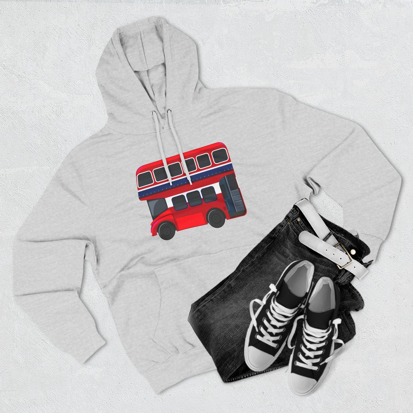Three-Panel Fleece Hoodie - Sightseeing in Style - The Red Double-Decker