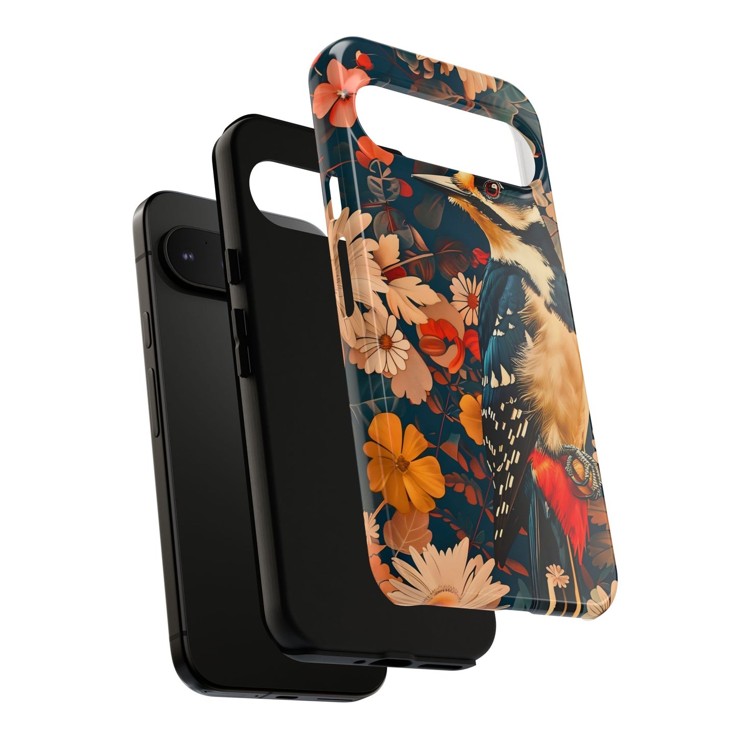 Artistic Bird Phone Case, Unique Tough Cases for Nature Lovers, Floral Design, Cute Gift, Customized Phone Accessories