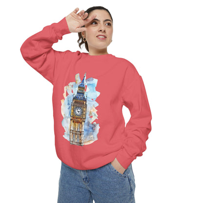 Unisex Garment-Dyed Sweatshirt - London Calling: Iconic Clock Tower