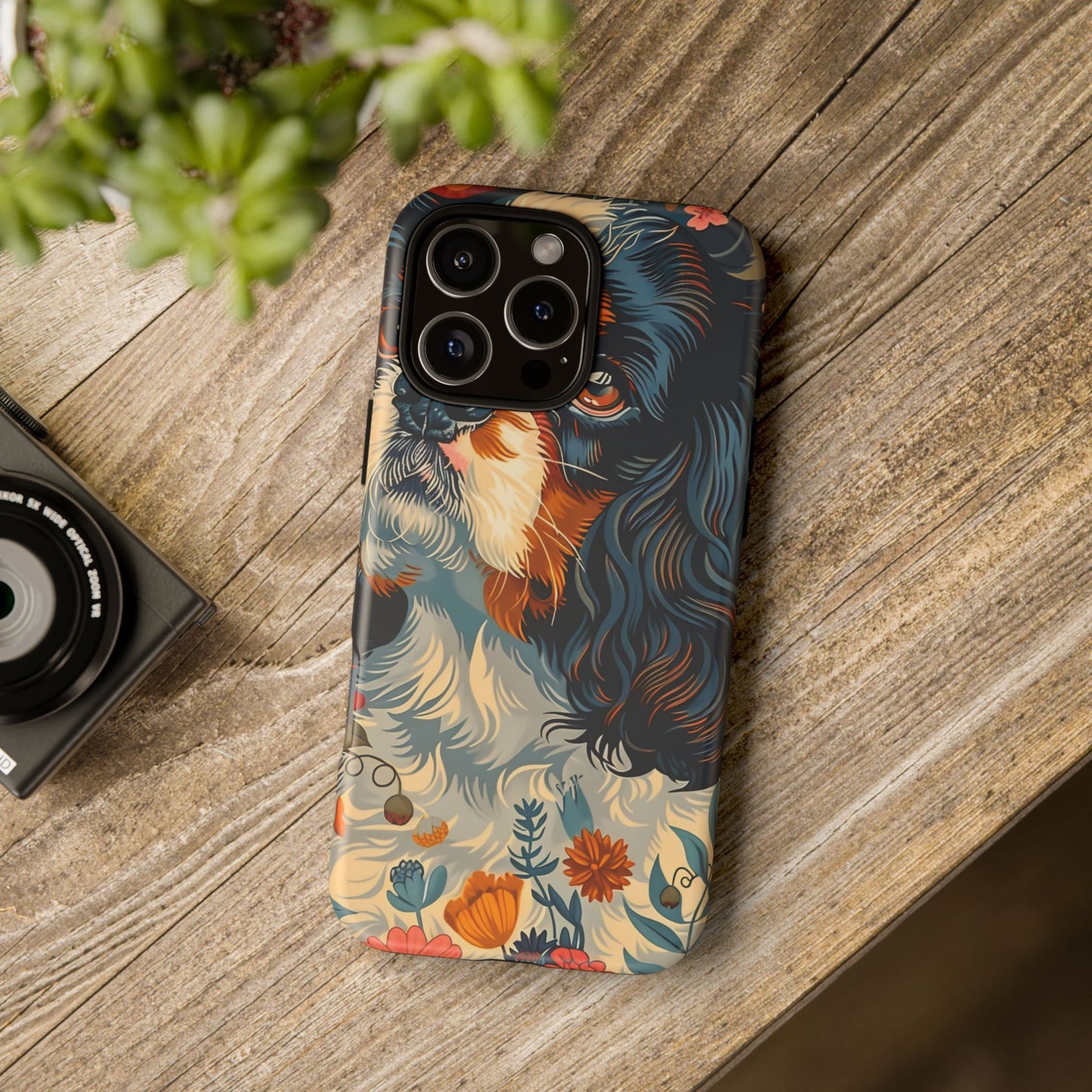 Cavalier King Charles Spaniel Phone Case, Floral Dog Lover Gift, Tough Phone Cover, Pet Owner Accessory, Unique Dog Design