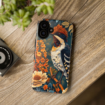 Tough Cases: Floral Bird Phone Case, Vintage Style Cover, Nature Lover Gift, Botanical Design, Spring Inspire Fashion