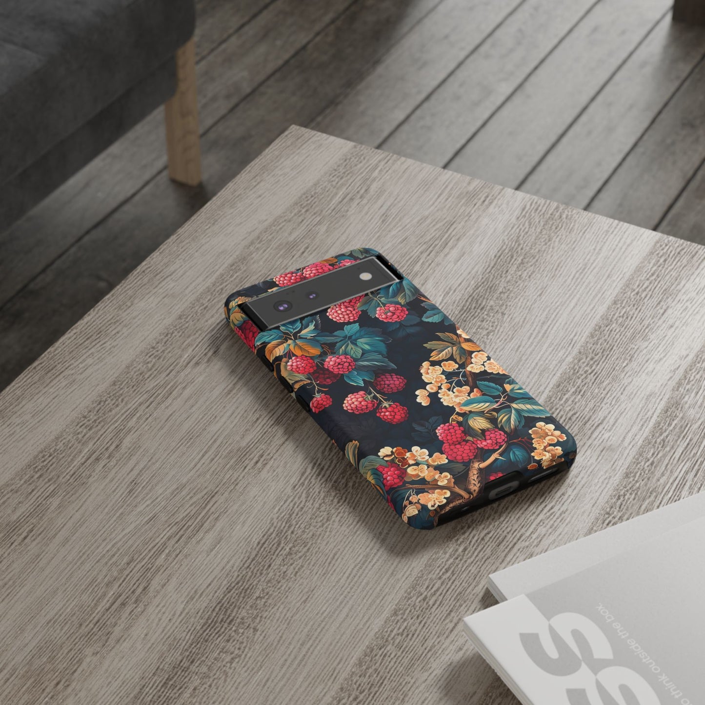 Floral Phone Case with Berry Design, Durable Phone Cover, Floral Print, Gift for Plant Lovers, Nature-Inspired Accessory
