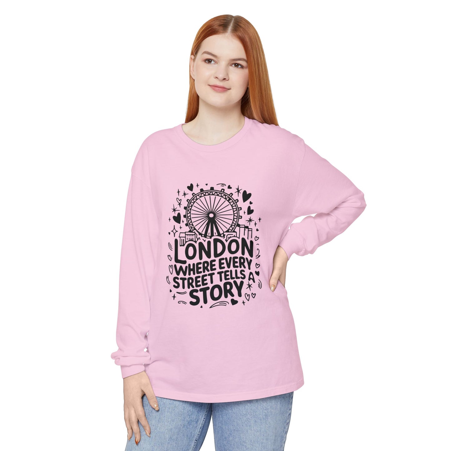 Unisex Garment-dyed Long Sleeve T-Shirt - London's story telling streets