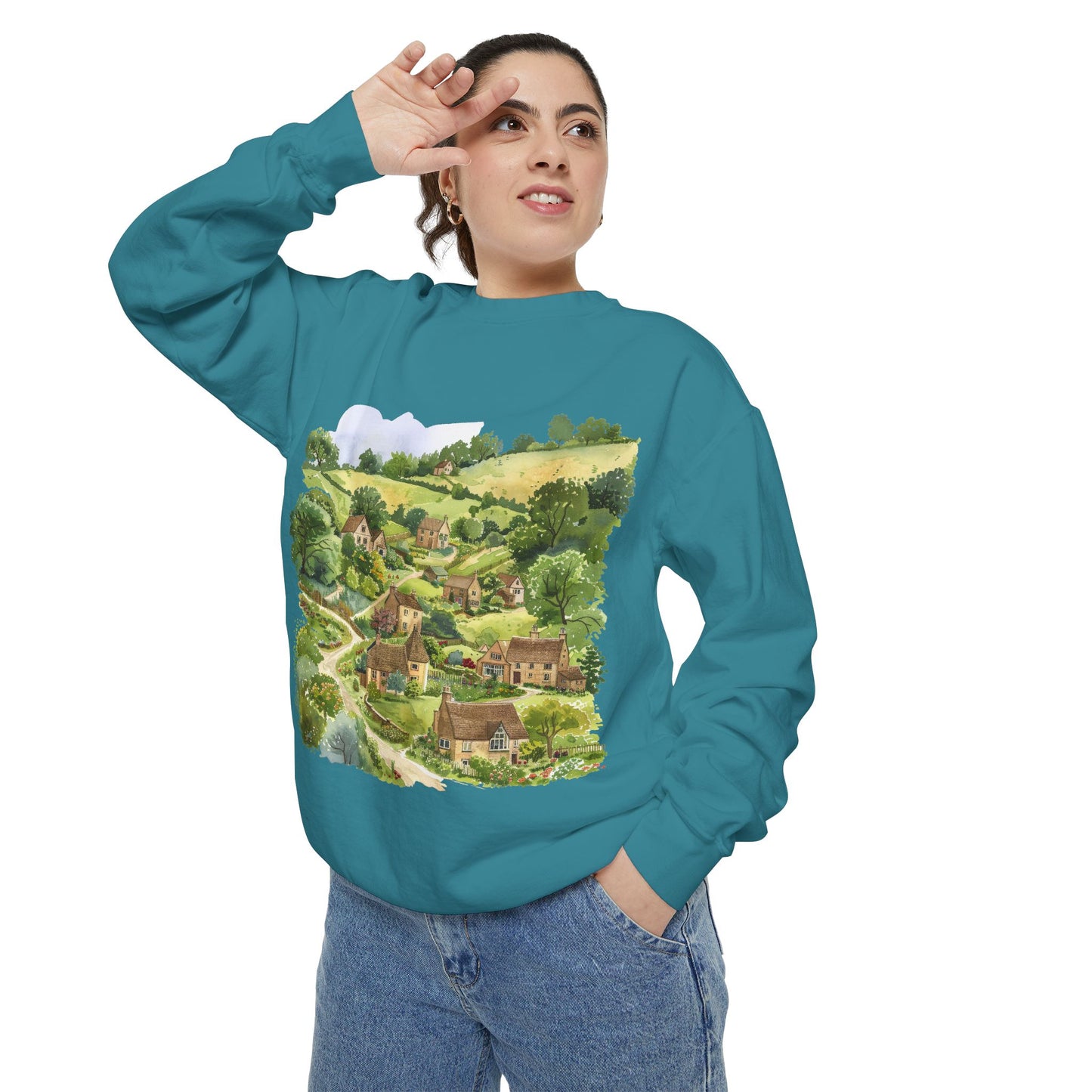 Unisex Garment-Dyed Sweatshirt - Green & Serene - Nature in the UK