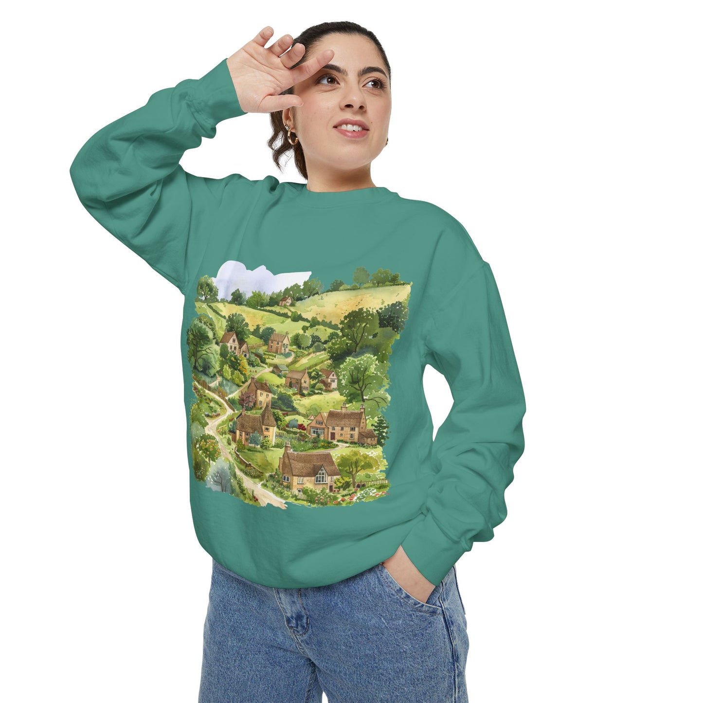 Unisex Garment-Dyed Sweatshirt - Green & Serene - Nature in the UK
