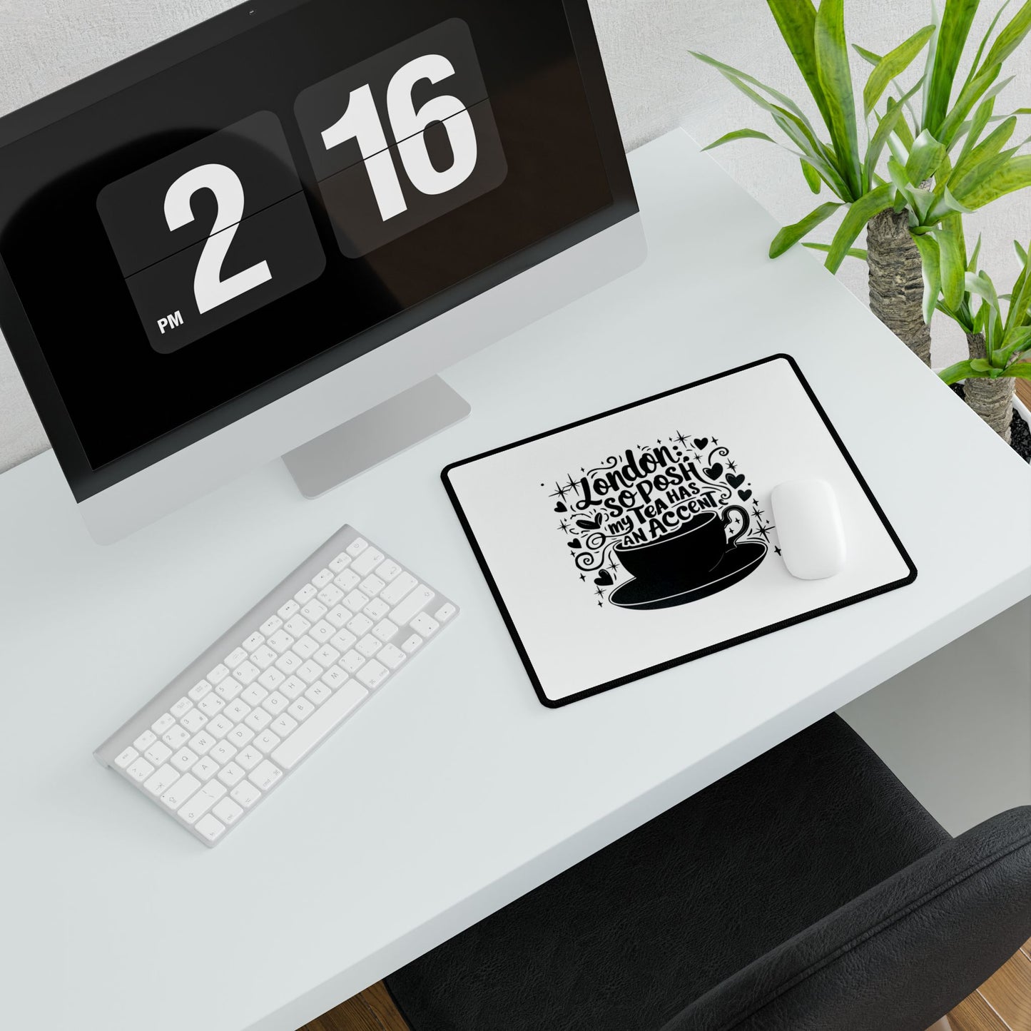 London Tea Themed Desk Mat, Chic Office Decor, Gift for Tea Lovers, Stylish Workspace Accessory, Home Office Essentials