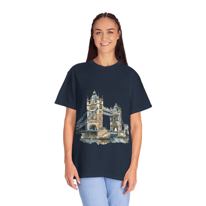 Unisex Garment-Dyed T-shirt - London Bridge - Iconic Landmark and Historical Beauty