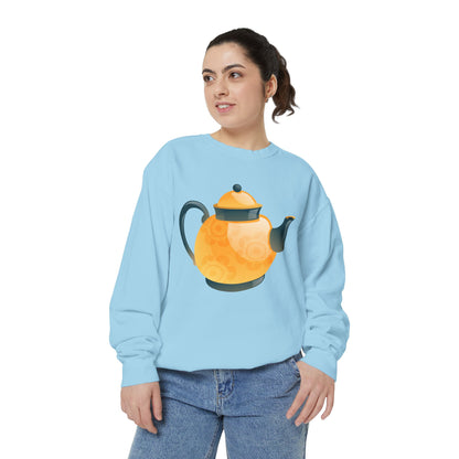 Unisex Garment-Dyed Sweatshirt - Classic British Tea Kettle - Timeless Elegance in Tea Time