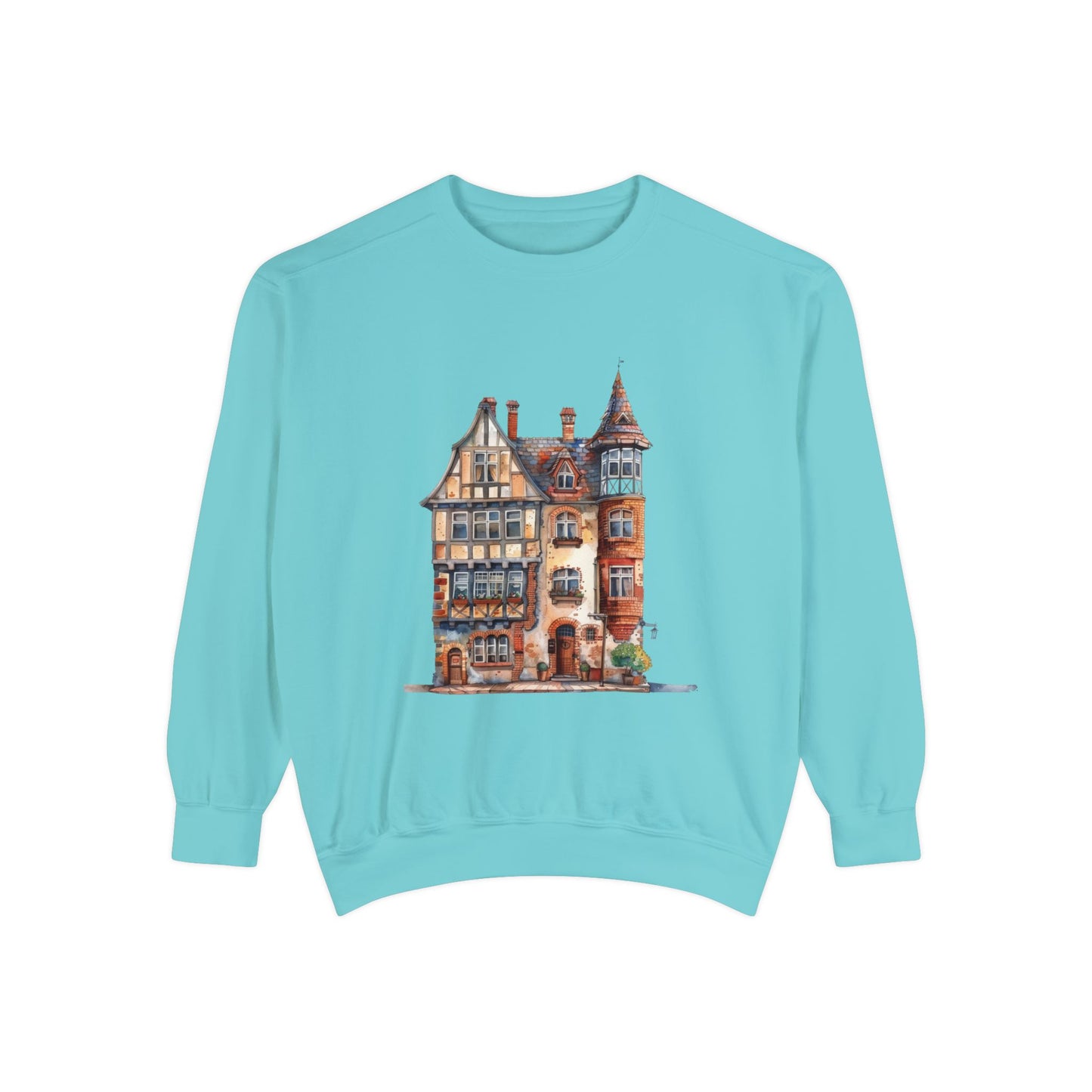 Unisex Garment-Dyed Sweatshirt - British Historic House - Classic Architectural Elegance