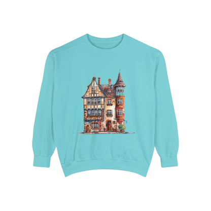 Unisex Garment-Dyed Sweatshirt - British Historic House - Classic Architectural Elegance