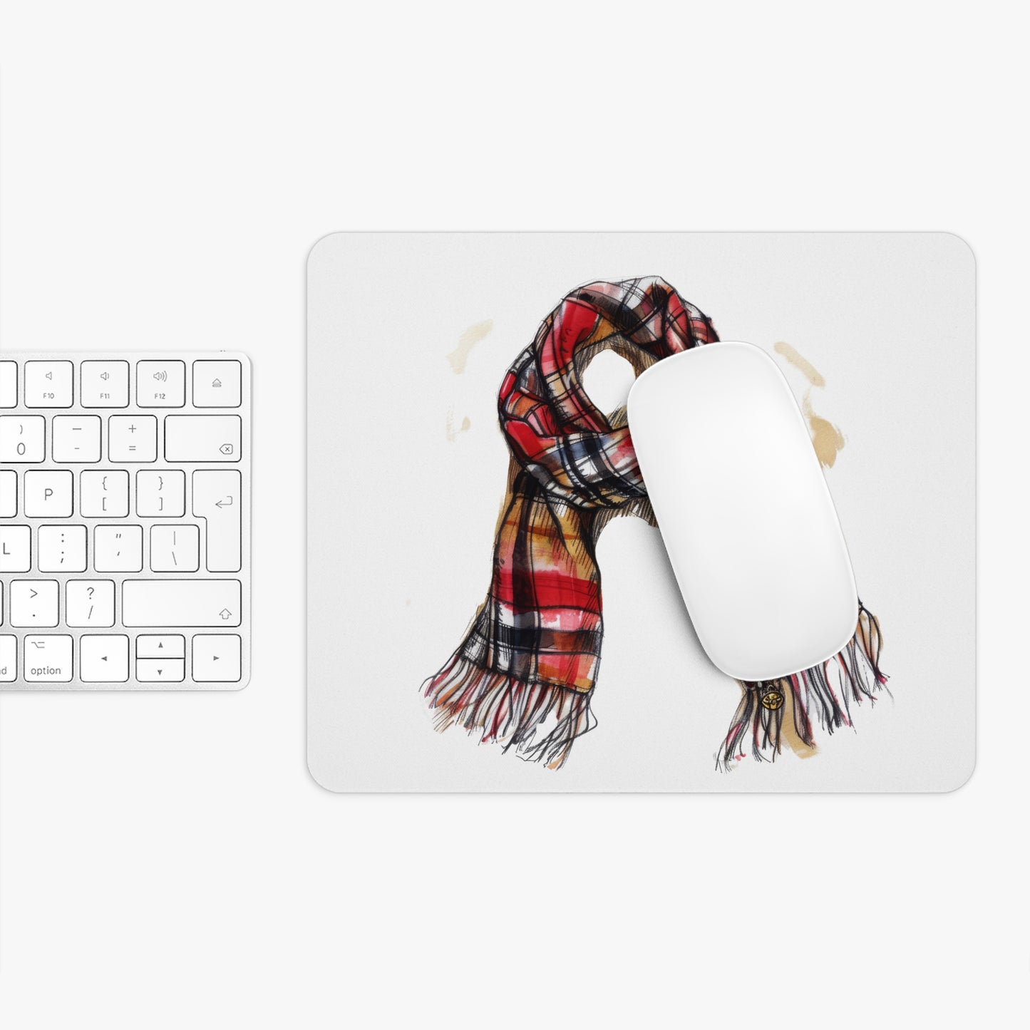 Cozy Plaid Mouse Pad with Scarf Design, Home Office Decor, Gift for Gamers, Holiday, Work from Home Essentials, Stylish Desk Accessory