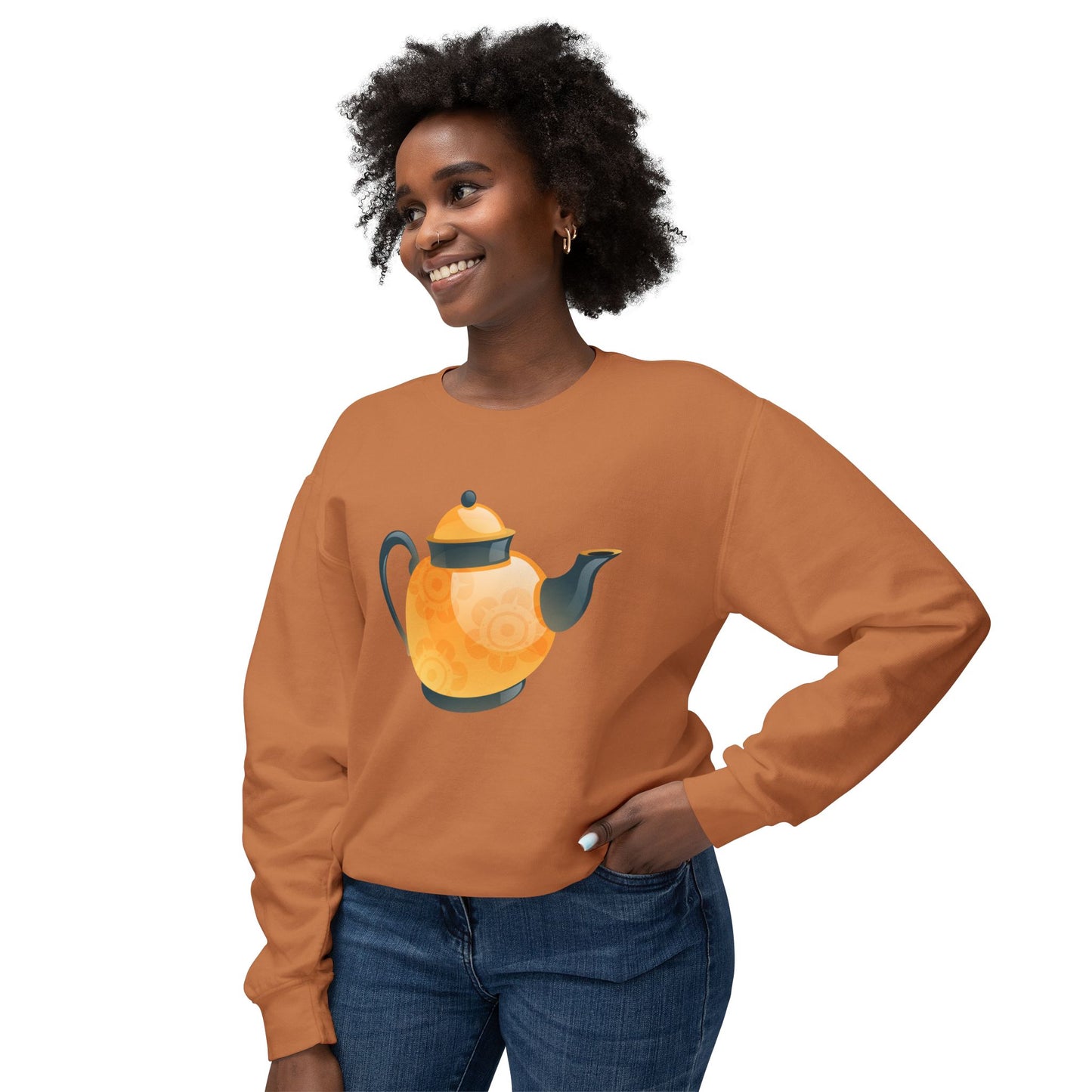 Unisex Lightweight Crewneck Sweatshirt - Classic British Tea Kettle - Timeless Elegance in Tea Time