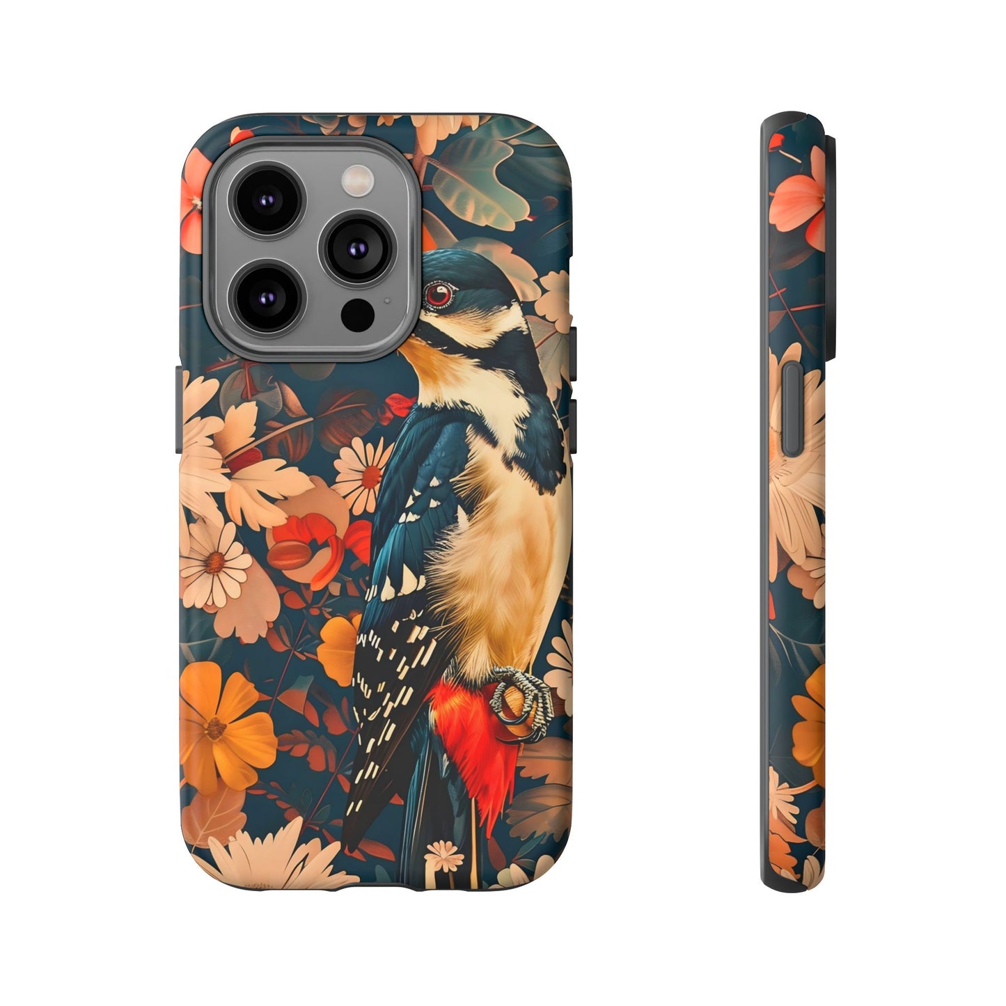 Artistic Bird Phone Case, Unique Tough Cases for Nature Lovers, Floral Design, Cute Gift, Customized Phone Accessories