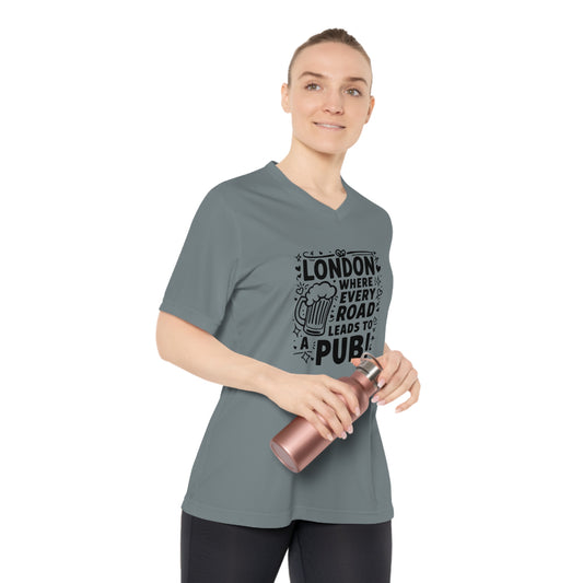Women's Performance V-Neck T-Shirt - London where every road leads to a Pub