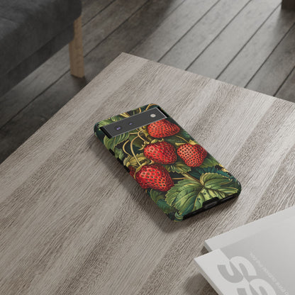 Strawberry Phone Case, Tough Berry Case, Floral Phone Cover, Cute Smartphone Shell, Nature-Inspired Gift