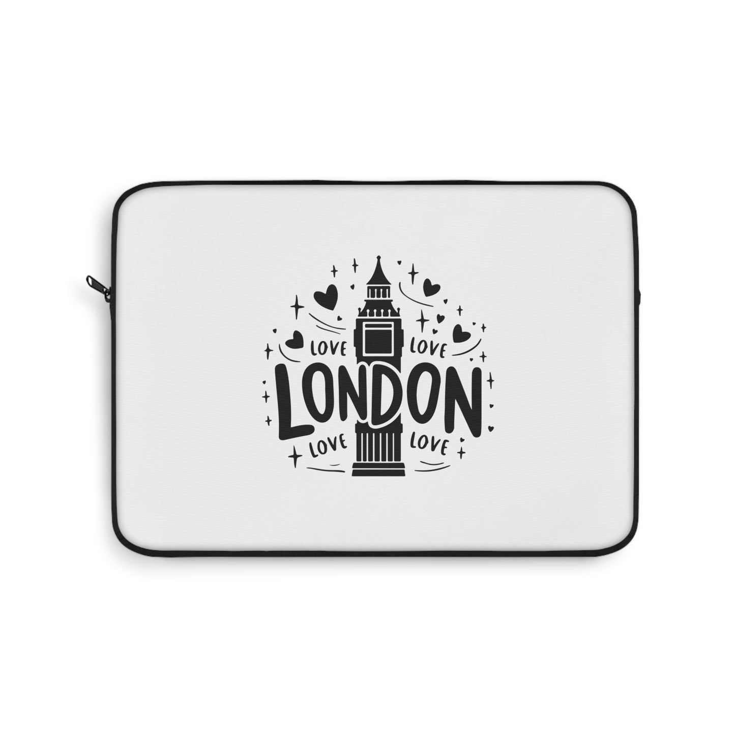 London Love Laptop Sleeve | Bohemian Tech Case, Gifts for Travelers, Black and White Design, Computer Sleeve, London Souvenir