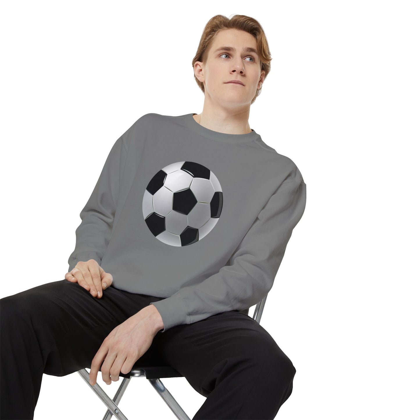 Unisex Garment-Dyed Sweatshirt Cozy - Energetic Football Sports Passion
