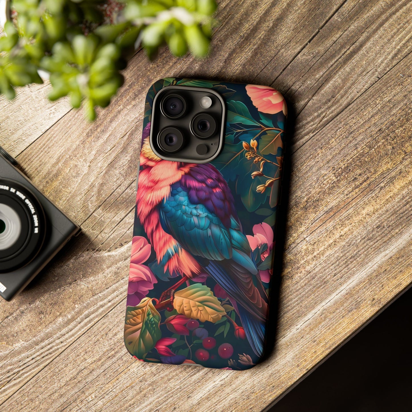 Vibrant Phone Case, Tropical Bird Design, Tough Phone Cover, Floral Tech Accessory, Gift for Nature Lovers
