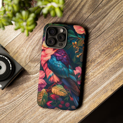 Vibrant Phone Case, Tropical Bird Design, Tough Phone Cover, Floral Tech Accessory, Gift for Nature Lovers