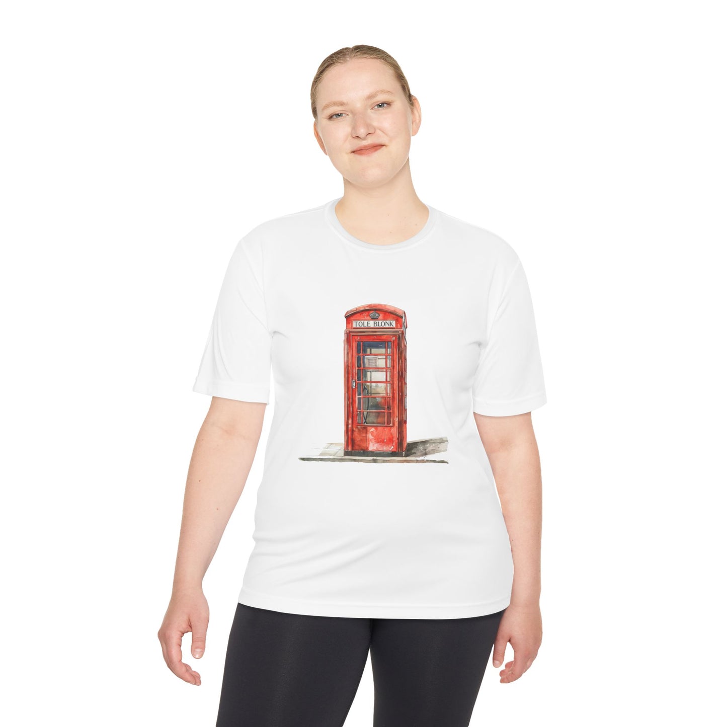Unisex Moisture Wicking Tee - Red Phone Booth  - Perfect for Travel Lovers