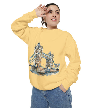 Unisex Garment-Dyed Sweatshirt - London Bridge - Iconic Landmark and Historical Beauty
