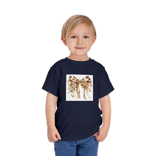 Toddler Tee - Vintage Cowhide Bow with Rustic Floral Decor - Cute Short Sleeve Shirt for Kids