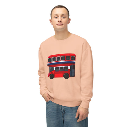 Unisex Lightweight Crewneck Sweatshirt - London Transport English Bus - Iconic Red Double-Decker Bus