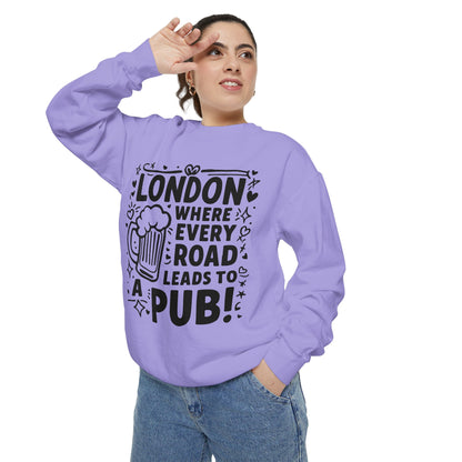 Unisex Garment-Dyed Sweatshirt - Lonon's Pub Leading Road
